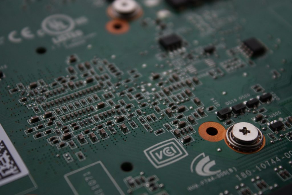 Closeup of green circuit board