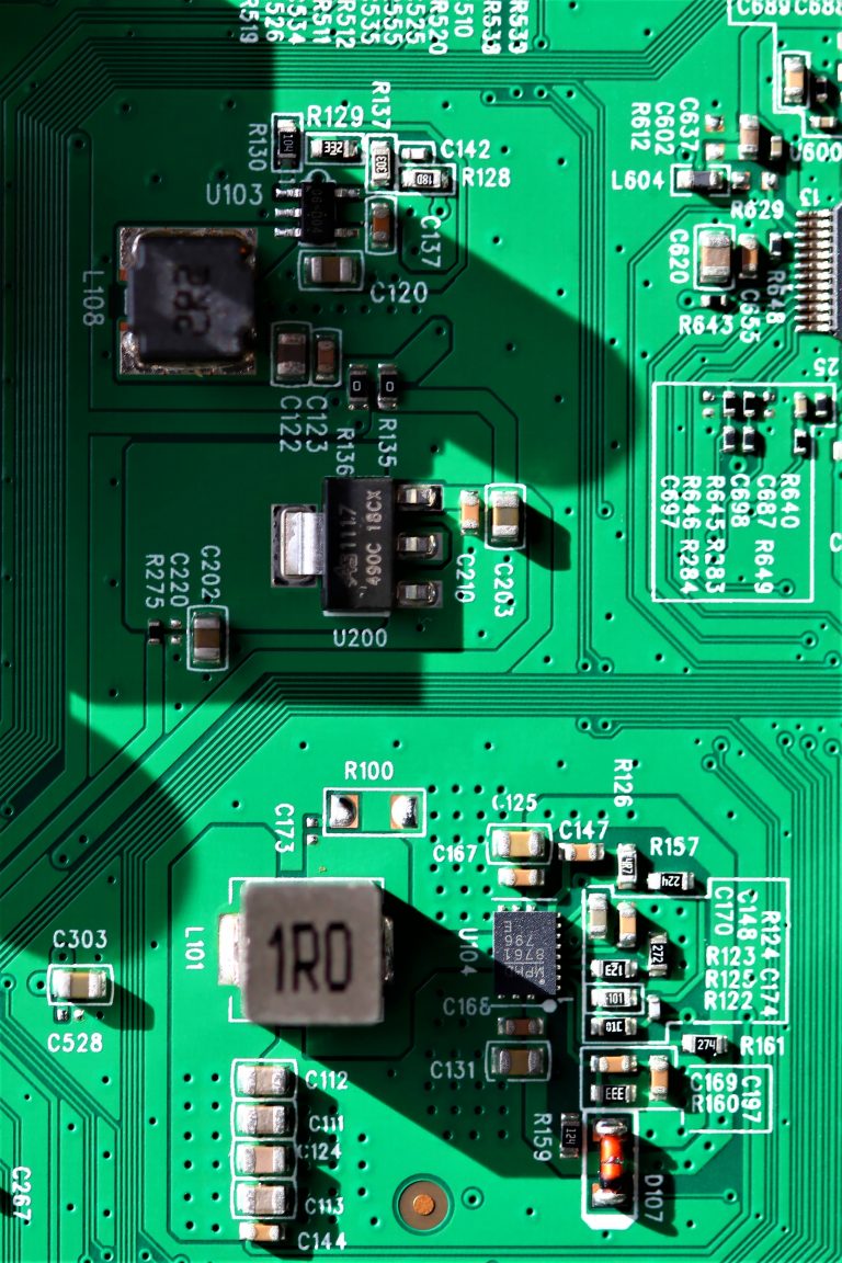 Closeup of bright green circuit board